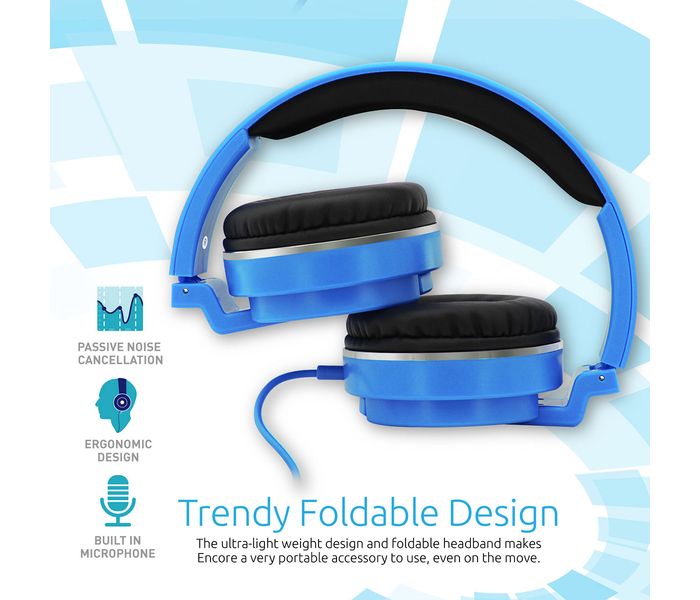 Promate Encore Lightweight Stereo Wired Heaphones with Padded Foldable Headband, Blue - Zoom Image 2