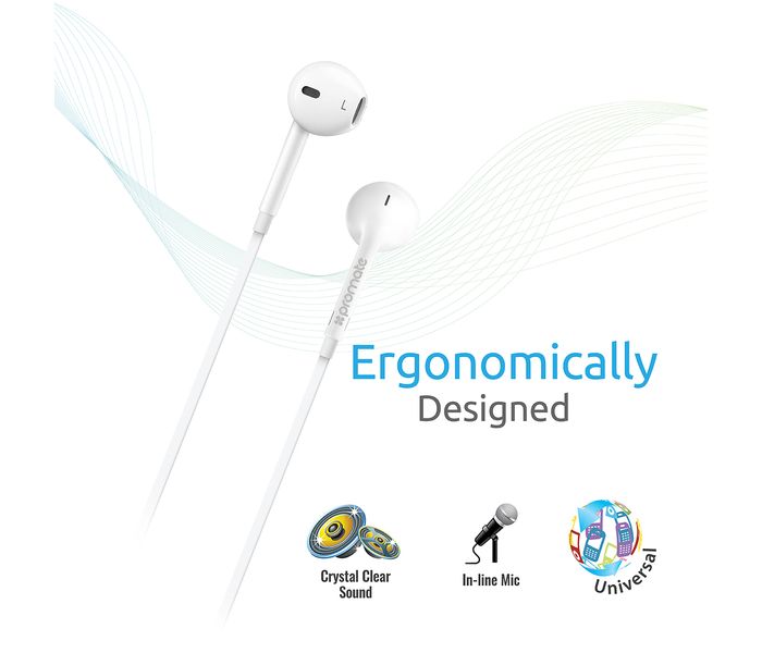 Promate Gearpod-IM Single Earphone Mono Headset with Microphone, White - Zoom Image 1