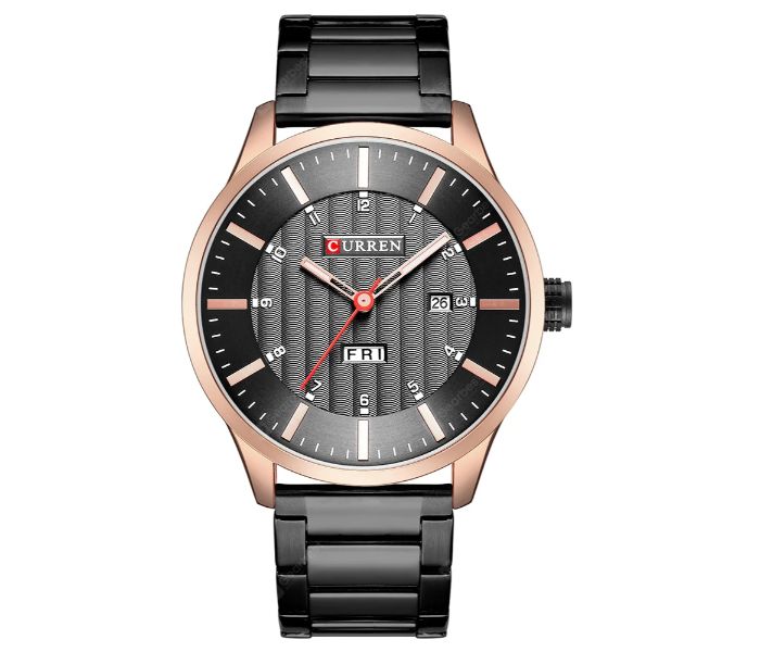 Curren 8316 Steel Belt Calendar Week Quartz Watch For Men Black And Rose Gold - Zoom Image