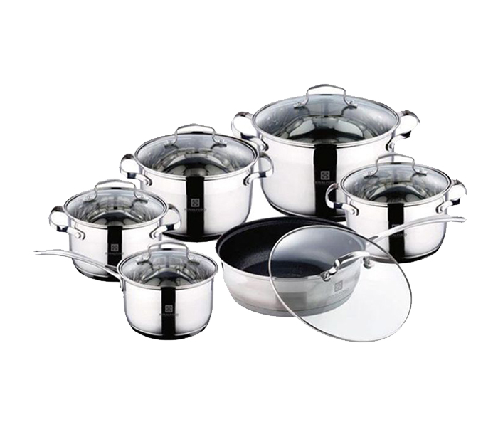 Royalford RF8473 12 Pieces Mega Jumbo Stainless Steel Cookware Set - Silver - Zoom Image