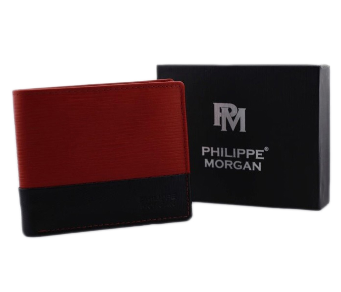 Philippe Morgan PM025 Men Leather Bifold Wallet Red and Black - Zoom Image 1