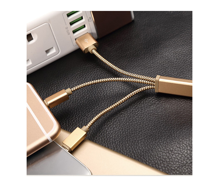 Trands TR-CA446-G 2-in-1 Nylon Braided Lightning & Micro USB Keychain Data Cable - Gold - Zoom Image 3