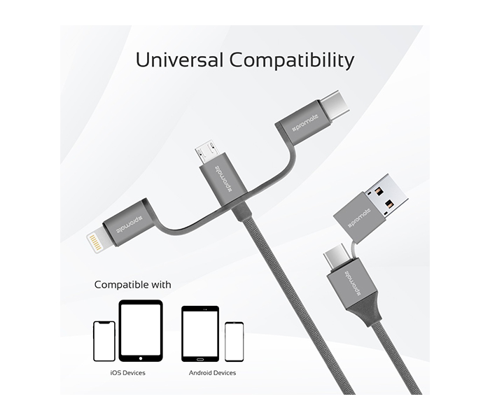 Promate UNILINK-TRIO2 3-in-1 Smart USB Cable for Charging and Data Transfer - Grey - Zoom Image 5