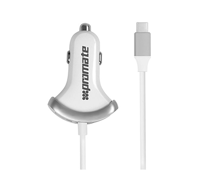 Promate Booster-C 7.2A USB 3.0 Type C Ultra Fast Dual USB Car Charger, Silver - Zoom Image 1