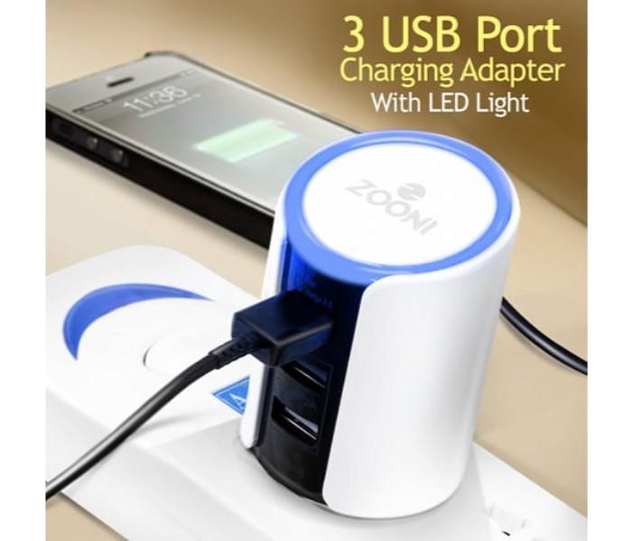 3 USB Port Charging Adapter With LED Light , CHJ116 White - Zoom Image 1