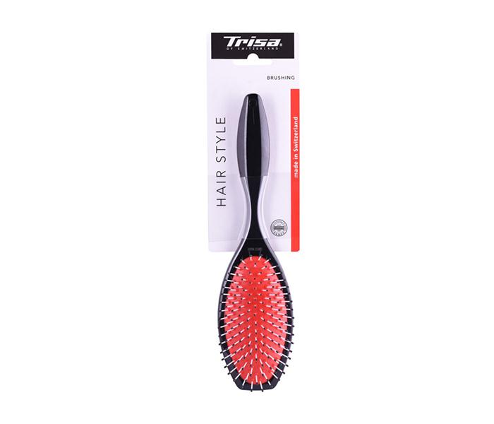 Trisa Large Red Rubber Design Hair Brushing - Metal Pins - Zoom Image