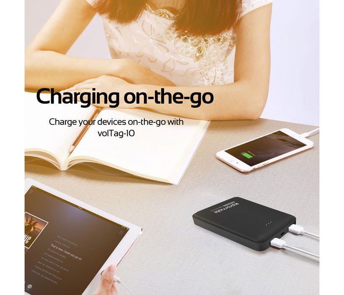 Promate VolTag-10 10000 mAh Compact Portable Charger Power Bank with Dual USB Port, Black - Zoom Image 3