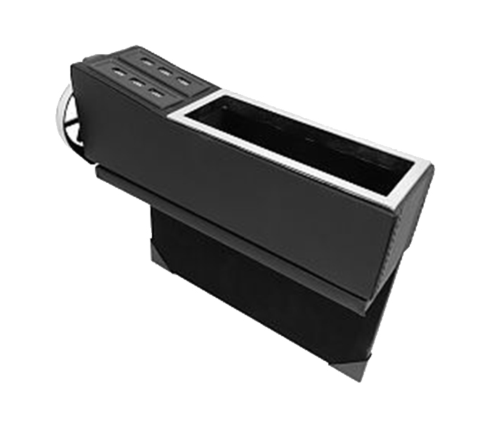 Car Seat Catcher Gap Filler Storage Box 6 Port USB Charger, Black - Zoom Image 1