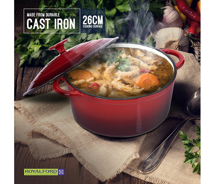 Royalford RFU9055 26CM Cast Iron Enamel Coating Cooking Pot - Red - Zoom Image 9