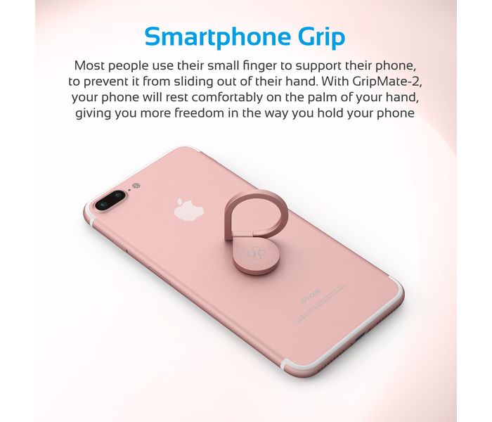 Promate GripMate-2 Ultra Slim Universal Multifunctional Mobile Grip Finger Ring Stand with Secure KickStand, Rose Gold - Zoom Image 2