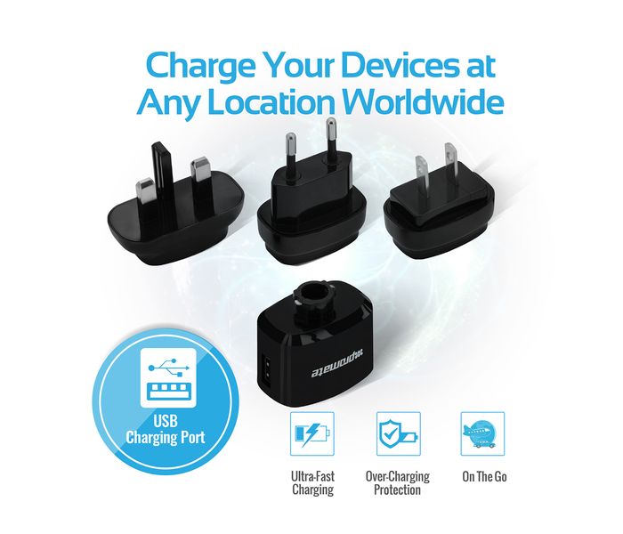 Promate Traverse 3100mAh Universal Multi Plus Travel Charger Adaptor with Dual USB Ports, Black - Zoom Image 1