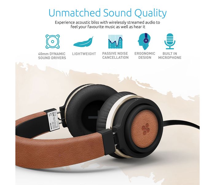 Promate Boom Over the Ear Wired Headset with Noise Cancellation, Brown - Zoom Image 2