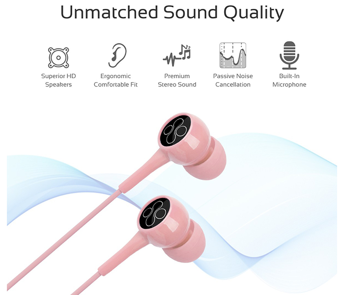 Promate Bent Dynamic In Ear Stereo Wired Earphone with Mic - Pink - Zoom Image 2