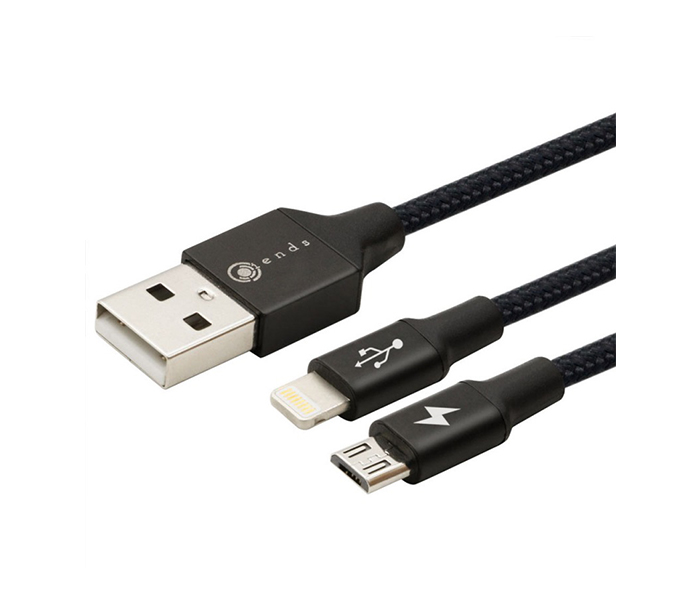 iends IE-CA2474 2-in-1 Fast Charging Braided Lightning Data Cable - Zoom Image 1