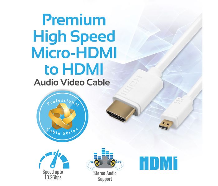 Promate LinkMate-H3L 24K Gold Plated Micro-HDMI to HDMI Audio Video Cable - White - Zoom Image 1