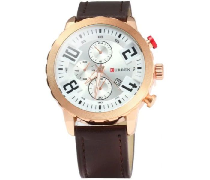 Curren 8193 Date Display Quartz Watch With Leather Strap For Men Gold - Zoom Image 2