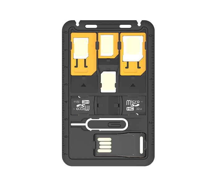 Promate Simate-2 Multifunction 8-in-1 Micro & Nano SIM Card Holder with 4 Sim Adapters, Black - Zoom Image 9