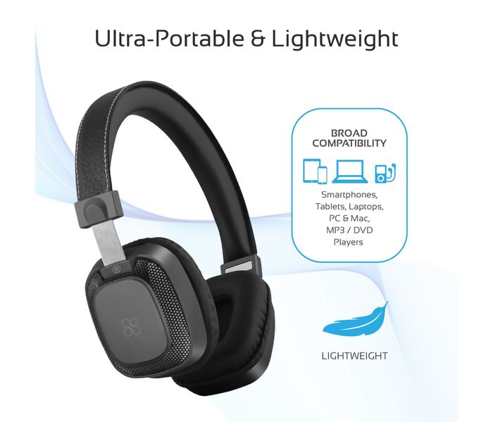 Promate Melody-Bt Premium On-Ear Wireless Stereo Headset with Music Playback Controls, Black - Zoom Image 3