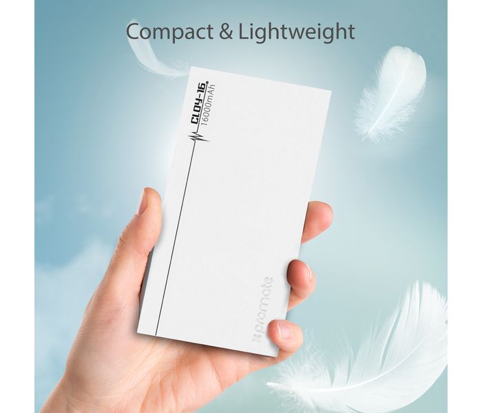 Promate Cloy-16 16000 mAh Dual USB Lightweight Portable Charger Power Bank with 4A Output Fast Charge, White - Zoom Image 3