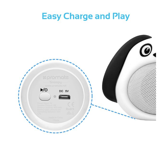 Promate Snoopy Mini High-Definition Wireless Dog Speaker - White - Zoom Image 4