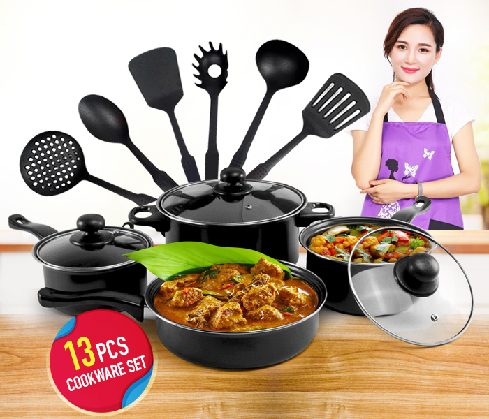 Royalmark RMCW-9713 13 Pcs Non-Stick Cookware Set With Kitchen Tool Set Black - Zoom Image