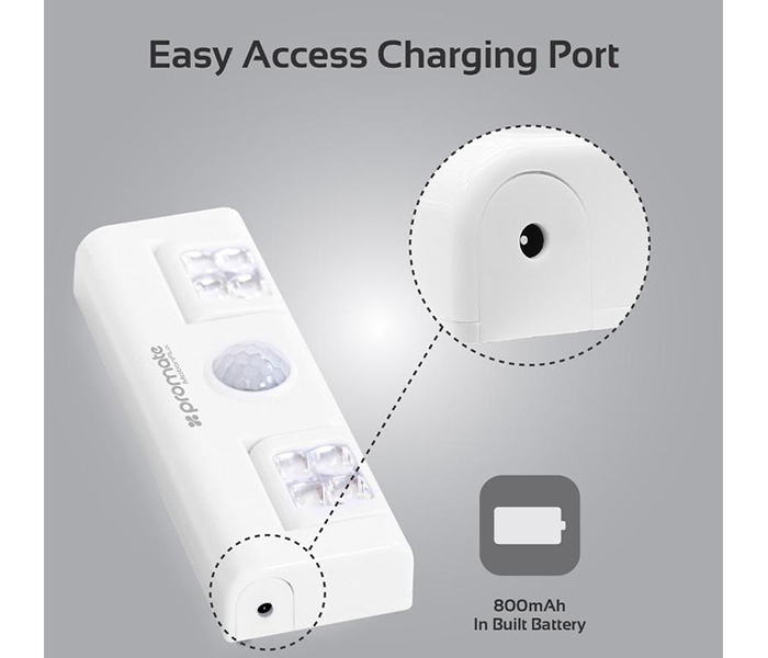 Promate MOTIONFLUX Indoor Motion-Activated LED Lights with Rechargeable Battery - White - Zoom Image 1