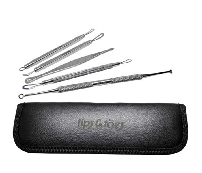 Tips & Toes TT-275 Stainless Steel Blackhead & Whitehead Popping Pimple Remover Acne Extractor Tools Grooming Kit - 5 Pieces - Zoom Image 3