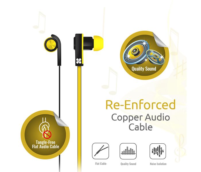 Promate Brazen Premium Stereo Wired Headphones with Noise Cancelling, Yellow - Zoom Image 3