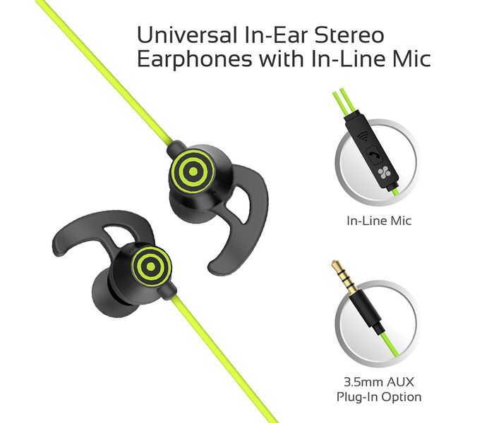 Promate SWIFT In-Ear Stereo Earphones with Microphone - Green - Zoom Image 1