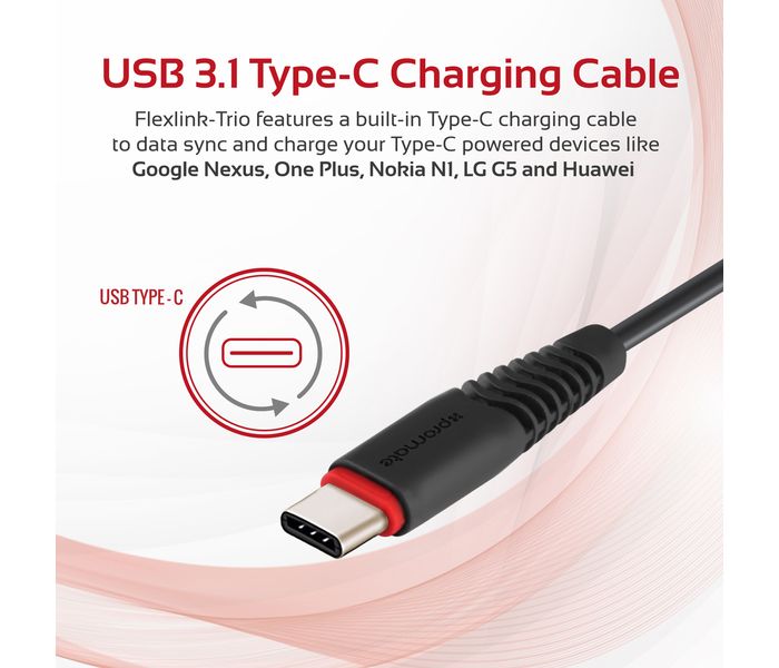 Promate FlexLink-Trio 3-in-1 Universal ExoFlex Charging Cable - Black - Zoom Image 2