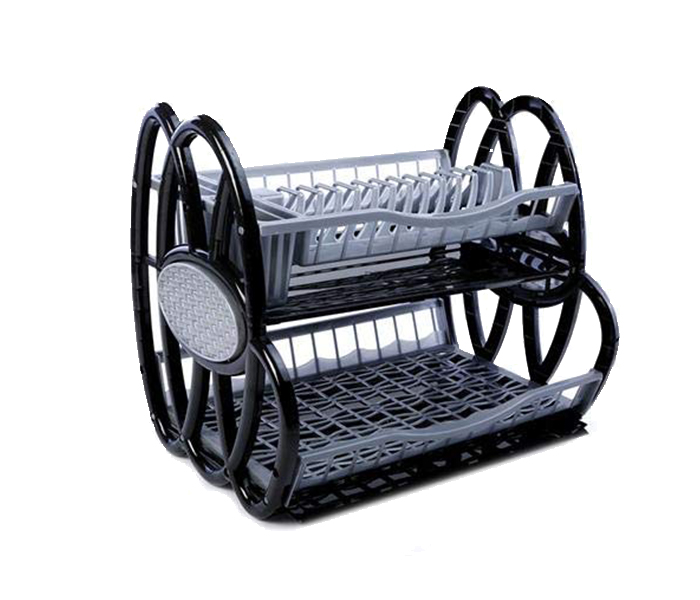 Royalford RF7157 Two Layer Plastic Dish Rack - Black & Grey - Zoom Image