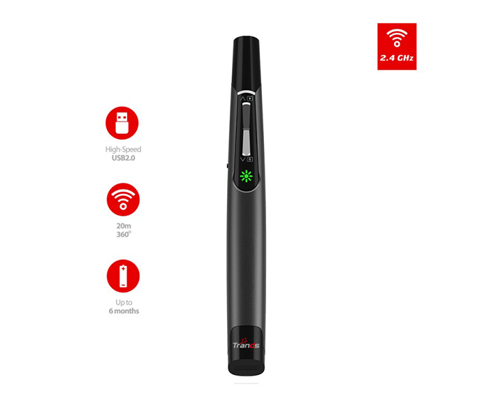 Trands TR-WP2396 2.4 Ghz Wireless Presenter with Red Laser - Black - Zoom Image 1