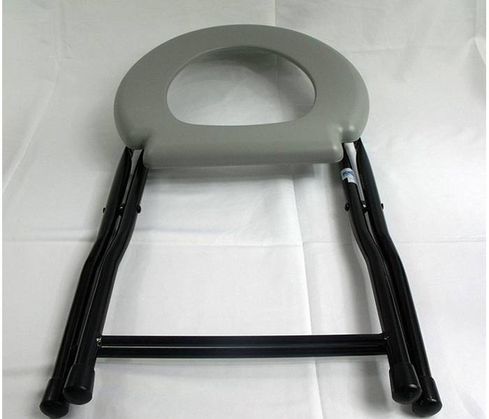 Folding Commode Chair Steel Portable Camping Toilet Seat - Grey & Black - Zoom Image 1