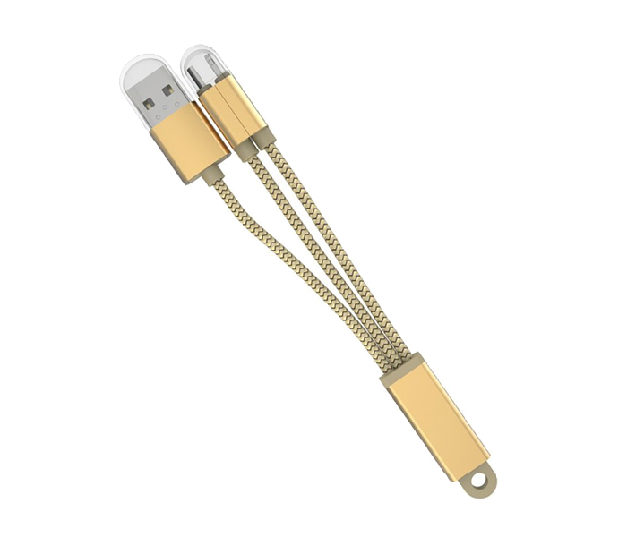 Trands TR-CA446-G 2-in-1 Nylon Braided Lightning & Micro USB Keychain Data Cable - Gold - Zoom Image 4