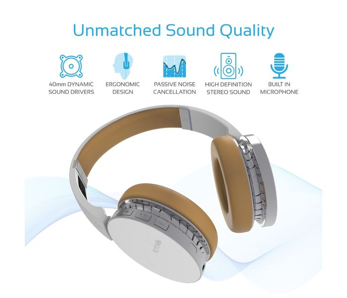 Promate Waves Dynamic Over-Ear Wireless Stereo Headset with Built-In Music Controls, White - Zoom Image 2