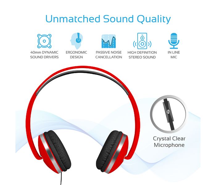 Promate Swing Dynamic On-Ear Stereo Headset with Hi-Fi Sound, Red - Zoom Image 2