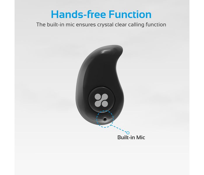 Promate Mondo-3 Lightweight Mini Wireless Mono Earphone with HD Sound Quality, Black - Zoom Image 1