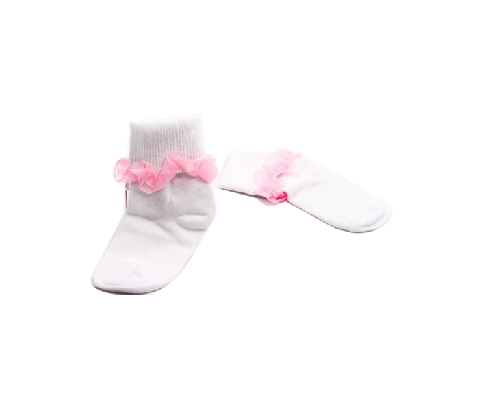 Baby Plus BP6965 0-6M Baby Socks with Pink Net Lace - White - Zoom Image 2