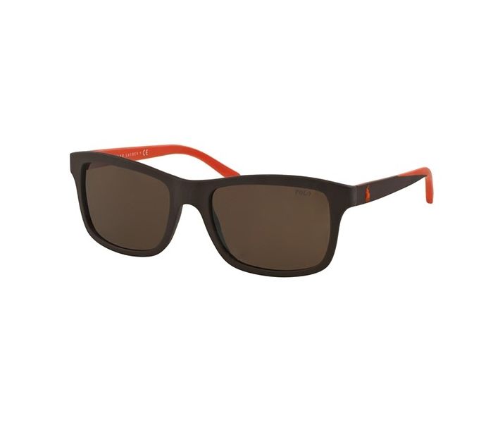 Polo Ralph Lauren Ph4095 552673 Rectangle Matte Brown & Orange Frame and Brown Mirrored Sunglasses for Men - Zoom Image