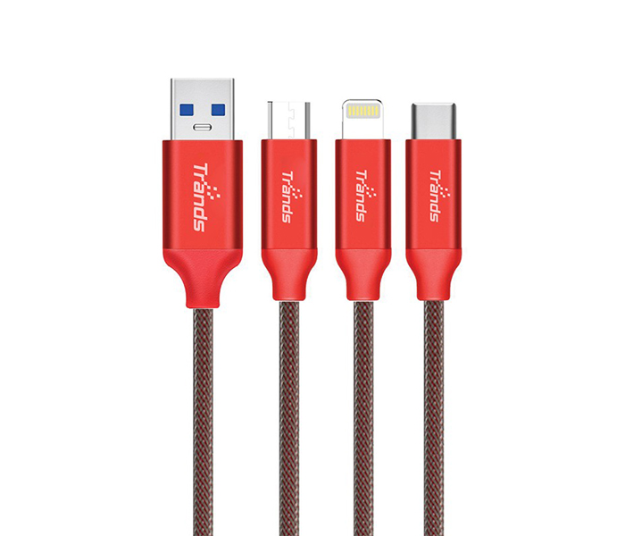 Trands TR-CA8816 1.2 Meter 3 in 1 USB Hi Speed Charging Cable - Red - Zoom Image 4