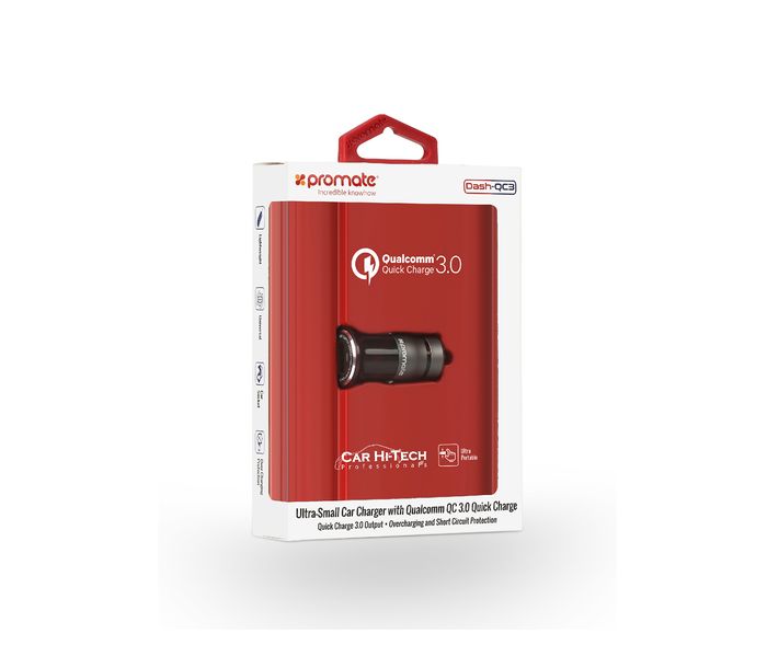 Promate Dash-QC3 Ultra Small Car Charger with Qualcomm QC 3.0 Quick Charge, Black - Zoom Image 5