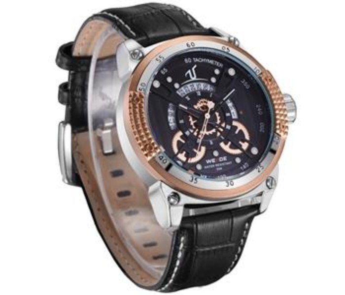 Weide UV 1605LB Mens Analog and Complete Calendar Watch Black and Gold - Zoom Image 2