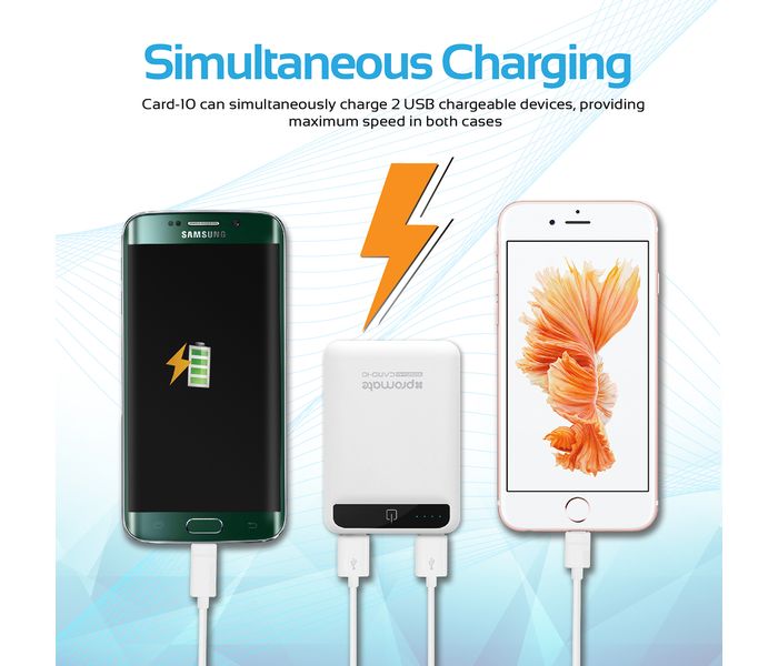 Promate Card-10 10050 mAh Portable Charger Power Bank with Ultra Fast Dual 2.4A USB Port , White - Zoom Image 7