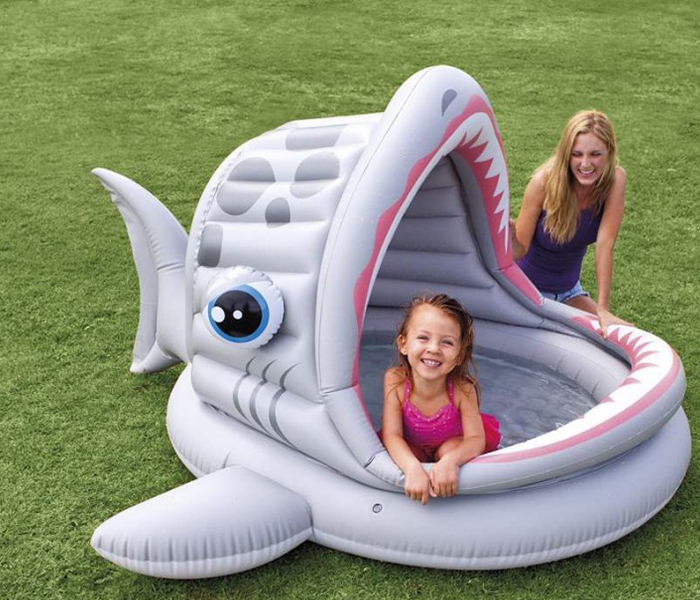 Intex ZX-57120 201 x 198 x 109CM Inflatable Big Mouth Shark Baby Water Pool - Grey - Zoom Image 1