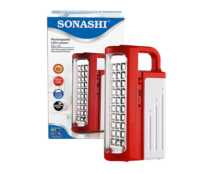 Sonashi SEL-702 30 Piece Rechargeable LED Lantern with Power Bank & Solar Charge Function - Red - Zoom Image 3