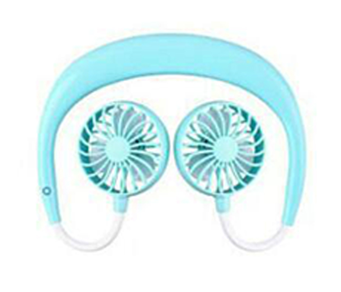 Portable Usb Rechargeable Handsfree Sporty Neckband Mini Cooling Double Fan - Blue - Zoom Image 3