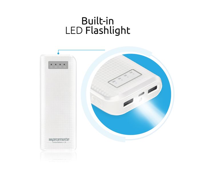 Promate ReliefMate-13 13200 mAh High Capacity Power Bank with Dual USB Port, White - Zoom Image 3