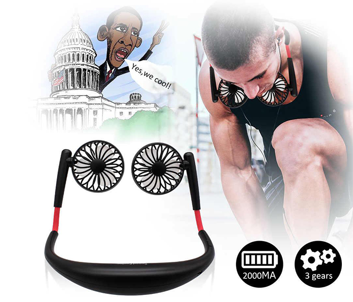 Portable Usb Rechargeable Handsfree Sporty Neckband Mini Cooling Double Fan - Black - Zoom Image 1