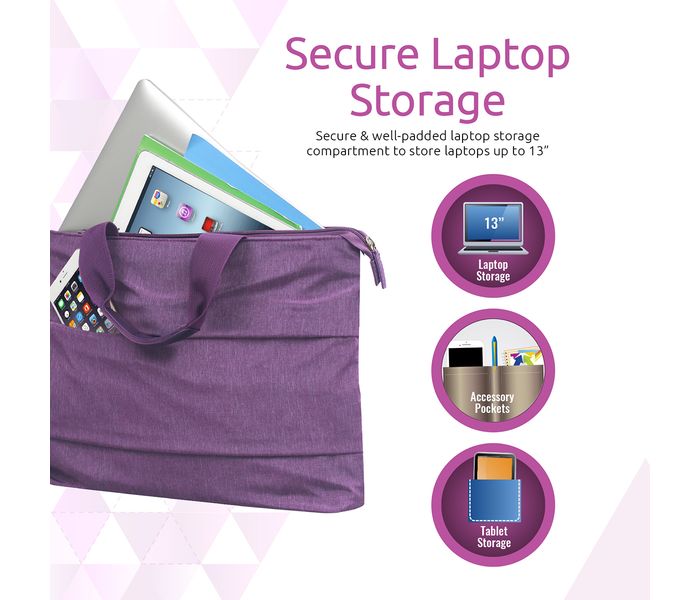 Promate Desire-LD 13 inch Classic Design Laptop Handbag with Multiple Storage Options, Purple - Zoom Image 1