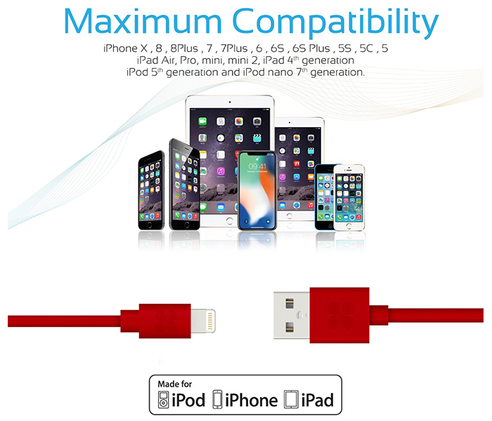 Promate Linkmate-LT USB to Apple Lightning Sync & Charge Cable - Red - Zoom Image 5